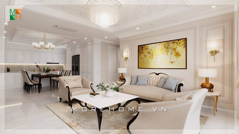 Người dùng được ấn tượng bởi cách trang trí nội thất phòng khách khoa học dành cho các căn hộ, nhà phố, biệt thự. Thiết kế mở kết hợp giữa phòng bếp và phòng ăn giúp tạo ra một môi trường gắn kết và dễ dàng di chuyển trong quá trình phục vụ nhu cầu sinh hoạt hàng ngày của gia chủ.